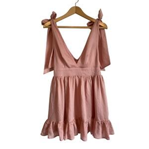 Mabel pink sleeveless mini dress bows ruffles smocking whimsical Size M